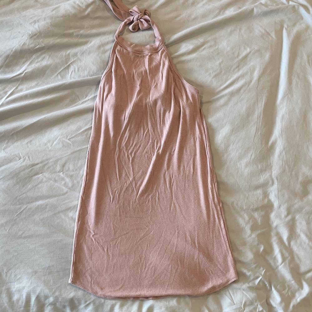 Riller & Fount Ribbed Pink Halter Top Mini Dress